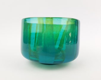 Vintage MDINA Glass  Green Blue Turquoise Bowl/Planter attributed to Michael Harris, Malta 1970s Unsigned