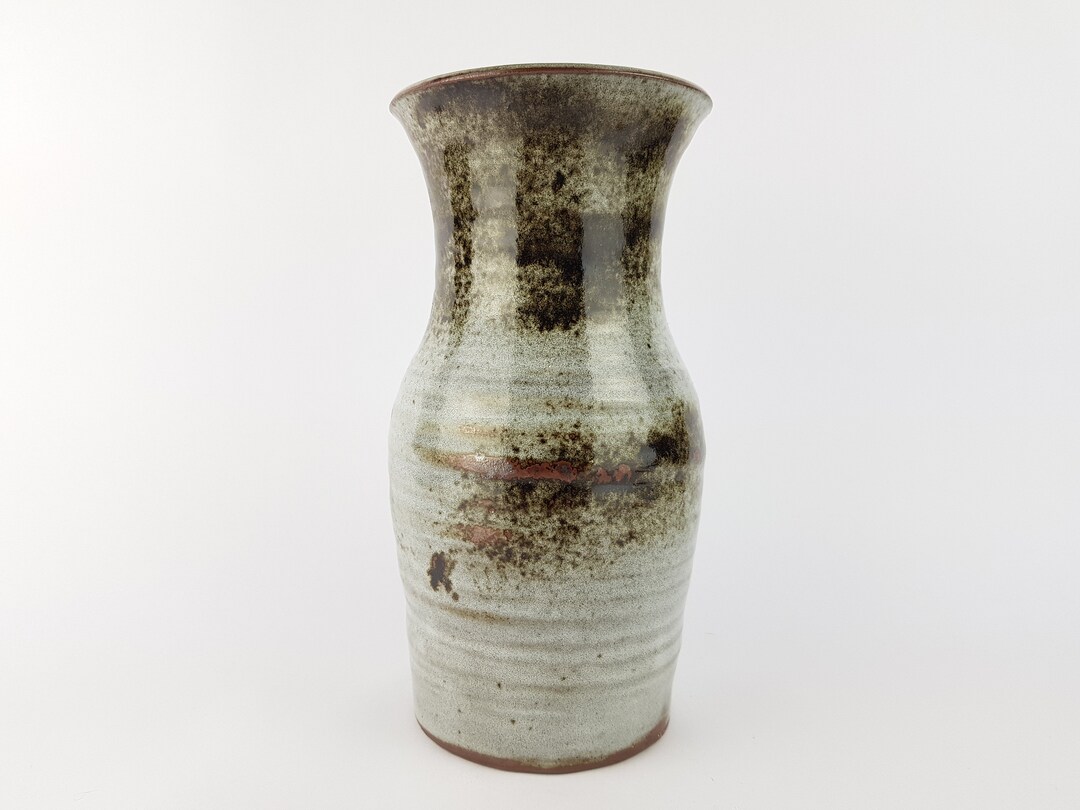 Vintage STUDIO ART POTTERY Gray and Brown Vase Mid Century Modern 1960