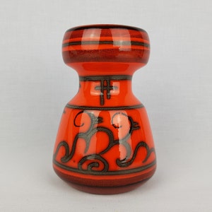 Vintage FLORA GOUDA HOLLAND Ceramic Orange Vase With Tokio Decor 910 Dutch Pottery 1970s