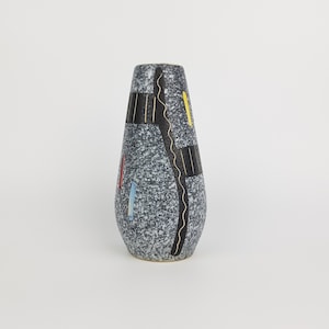 Vintage SCHEURICH Keramik Blueish Grey Multicolored Vase 529 18 West German Pottery  1950s