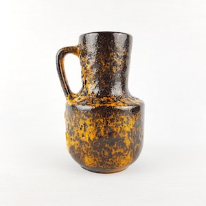 Vintage STEULER KERAMIK Handled Orange and Black Fat Lava Jug Vase 141-15 West German Pottery 1960s