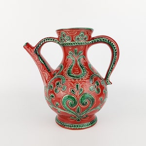 Vintage GMUNDNER KERAMIK Handled Red and Green Jug Pitcher Vase Watering can from Austria 1970s