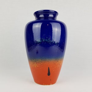 Vintage SCHEURICH KERAMIK Blue and Orange Vase 527 26 West German Pottery Fat Lava Era 1980s