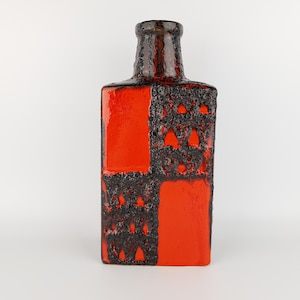 Vintage SCHEURICH KERAMIK Red-Black Fat Lava Vase 281-30 West German Pottery 1970&#39;s