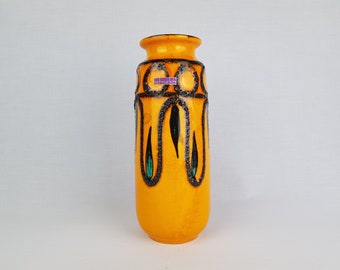 Vase vintage SCHEURICH KERAMIK orange Fat Lava 206 27 poterie ouest-allemande des années 1970