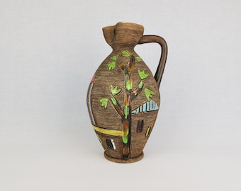 Vintage Fratelli Fanciullacci Jar Pitcher Vase with Village and Tree decor 1970s