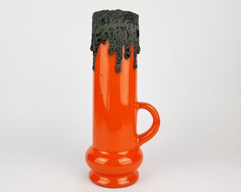 ヴィンテージ SCHEURICH KERAMIK 黒と青のファットラバ花瓶 414-16