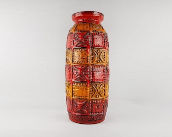 Vintage Bay Keramik Red and Orange Floor Vase 60 40 West German Pottery 1960-70s