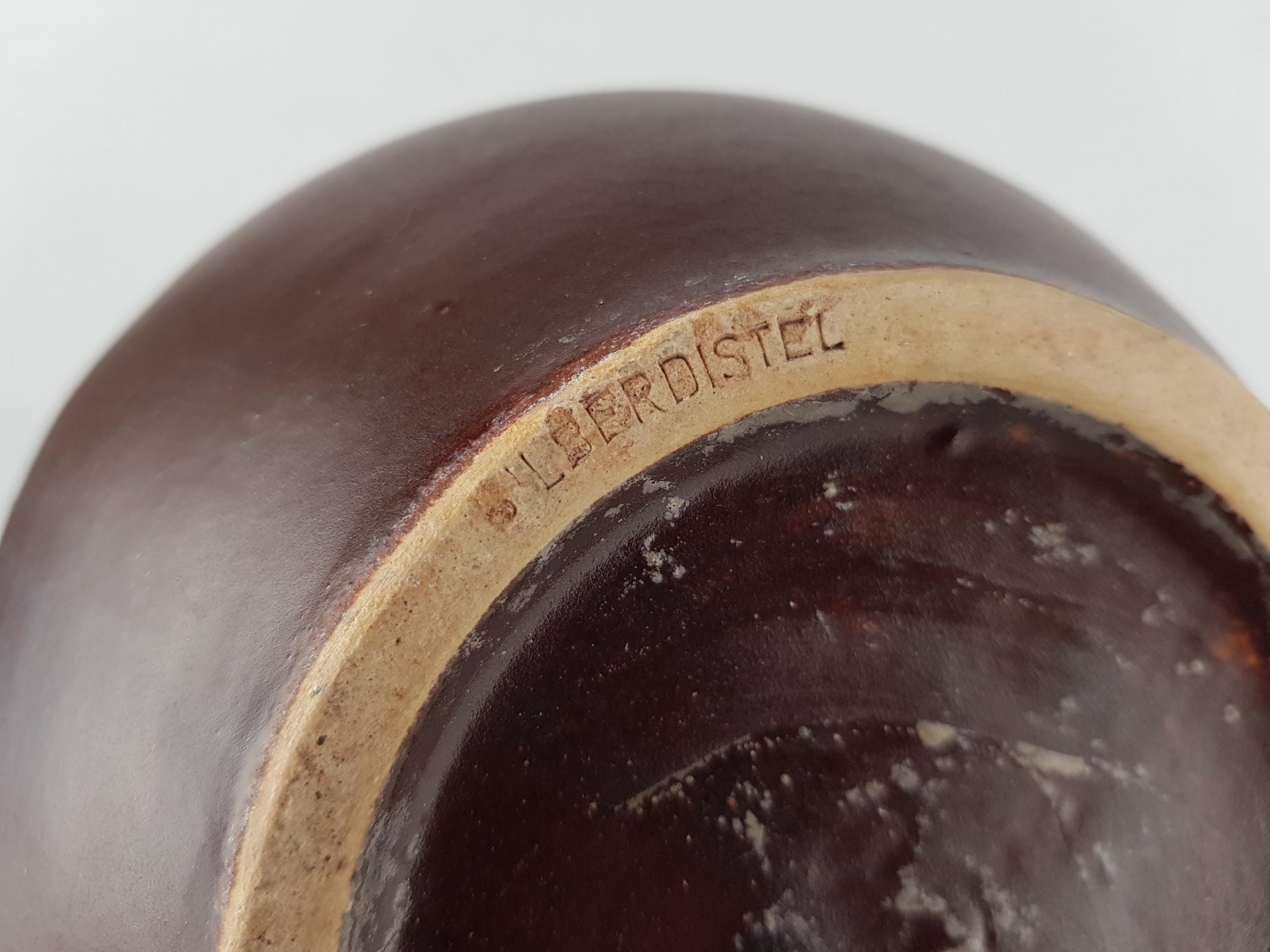 Vintage SILBERDISTEL FAYENCEN Double Handled Brown and Yellow Vase