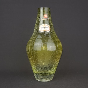 Vintage INGRID GLAS Yellow Glass Vase Craquelee Decor German Design Glass Art 1960 1970s
