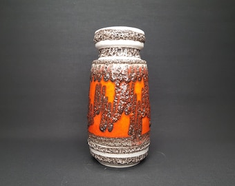 アルメニア装飾芸術 Vintage SCHEURICH KERAMIK Orange Vase With Zig Zag Decor 242-22