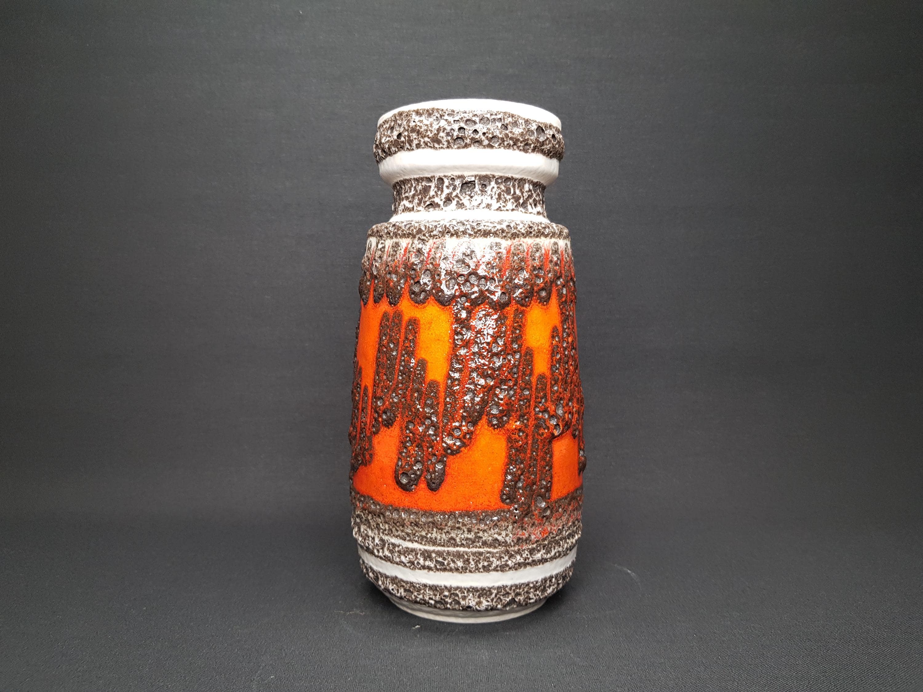 Vintage SCHEURICH KERAMIK Orange Vase With Zig Zag Decor 242-22