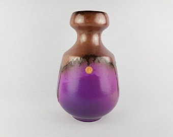 1960年代のヴィンテージ紫色の花瓶、西ドイツの溶岩陶器、レトロな