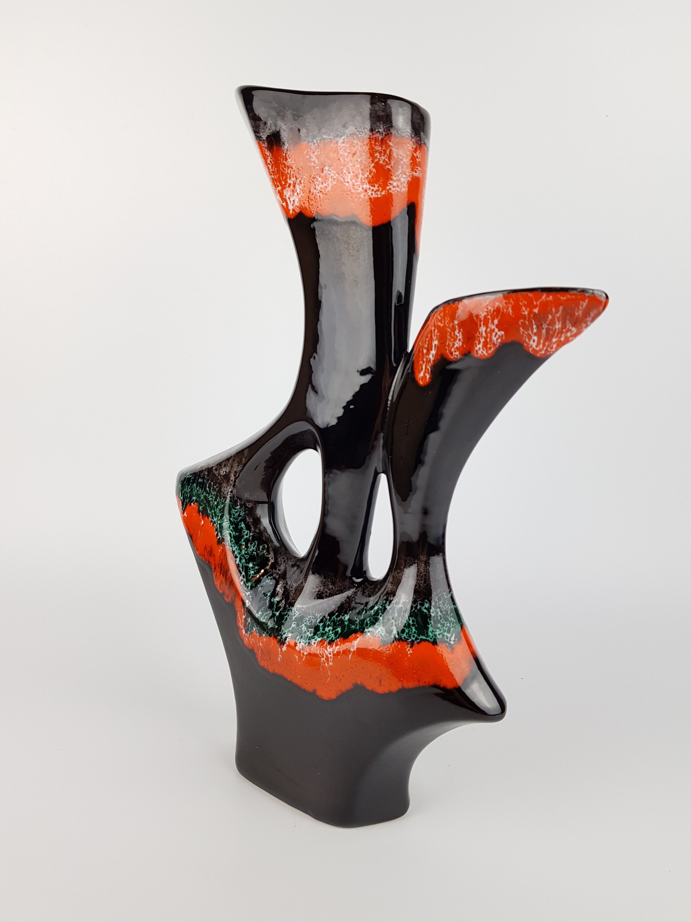 VALLAURIS vintage marron et orange avec vase vert, France années 1960 - France