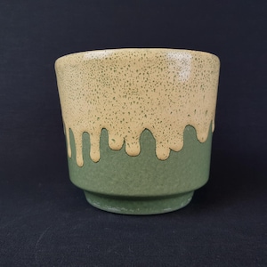 Vintage ES KERAMIK Green Planter, Flowerpot with Yellow Fat Lava West German Pottery 1970s