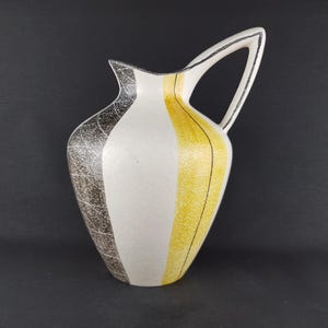 Vintage ES KERAMIK (Emons & Söhne) White Yellow and Black Pitcher Vase 683/30 West German Pottery 1960-70s