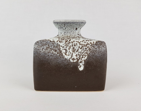 Vintage SILBERDISTEL FAYENCEN Graue Eckige Vase West German