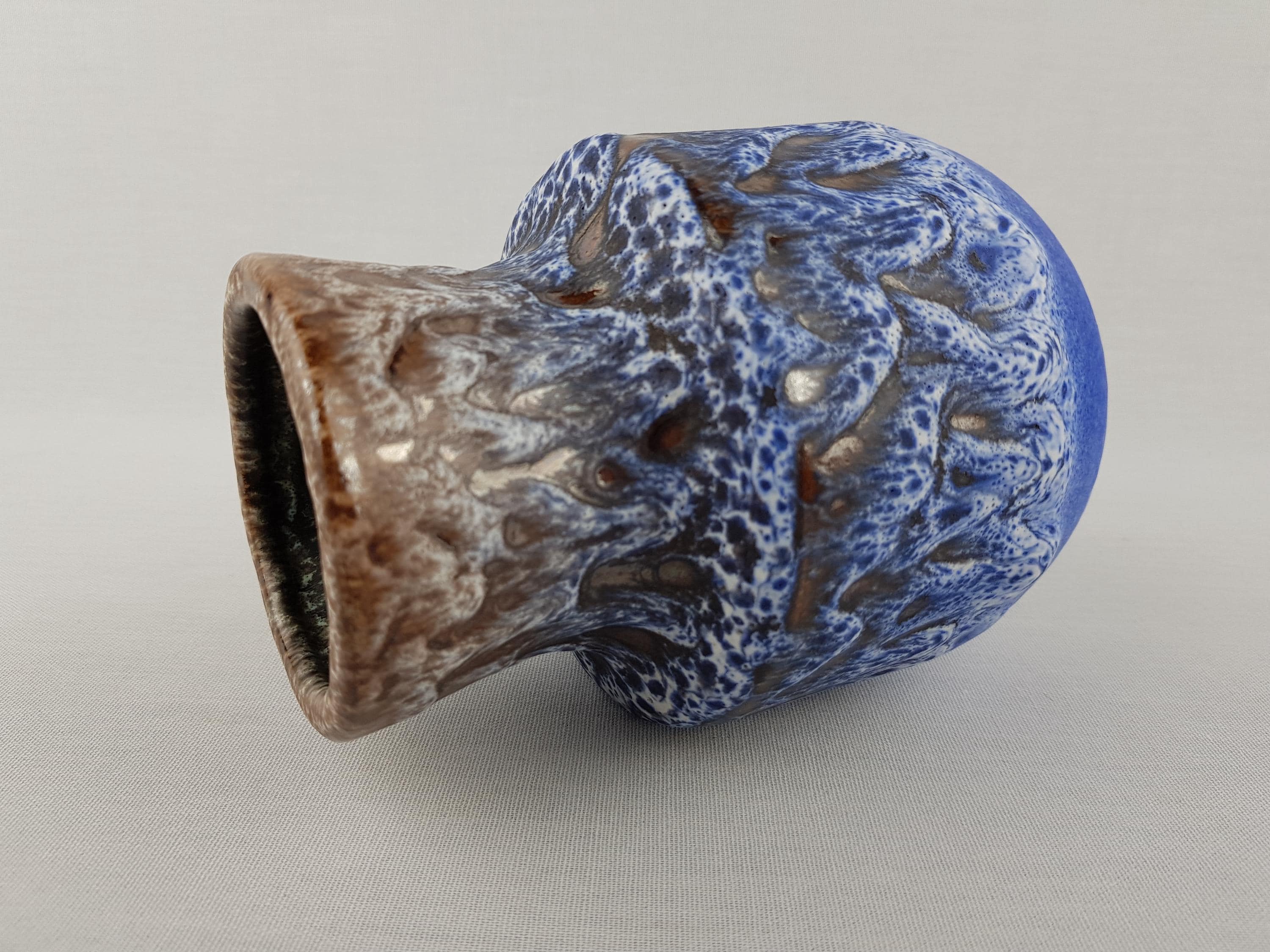 Vintage STEULER KERAMIK Blue and Brown Fat Lava Vase 140-15
