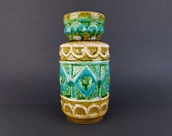 Vintage BAY KERAMIK Green and Blue Vase by Bodo Mans 92 20 West German Pottery 1960s Fat Lava Era