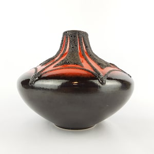 Vintage FOHR KERAMIK Reddish Orange and Black Fat Lava Vase 346 15 West German Pottery 1970s