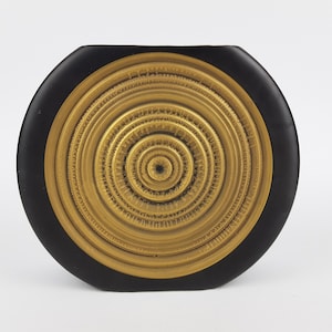 Vintage THOMAS PORZELLAN Black and Golden Disk Vase by H.T. Baumann West German Pottery 1970s
