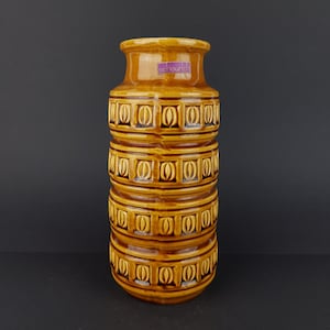 Vintage SCHEURICH KERAMIK Yellow Brown Ochre Vase With Inka Relief Decor 268 23 West German Pottery 1970s