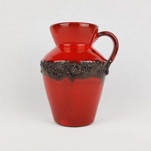 Vintage KREUTZ KERAMIK Handled Red Fat Lava Vase West German Pottery 1970s