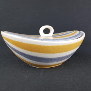 Vintage FLORA GOUDA HOLLAND Deckeldose Streifen Dekor 1238 Niederländische Keramik 1960er