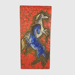 Rare RUSCHA KERAMIK Dokumenta Wall Plaque by Adele Bolz Red Fat Lava Horses 1962