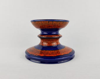Vintage J.L. KNÖDGEN (ILKRA) Orange and Blue Candleholder 300 28 West German Pottery 1960s