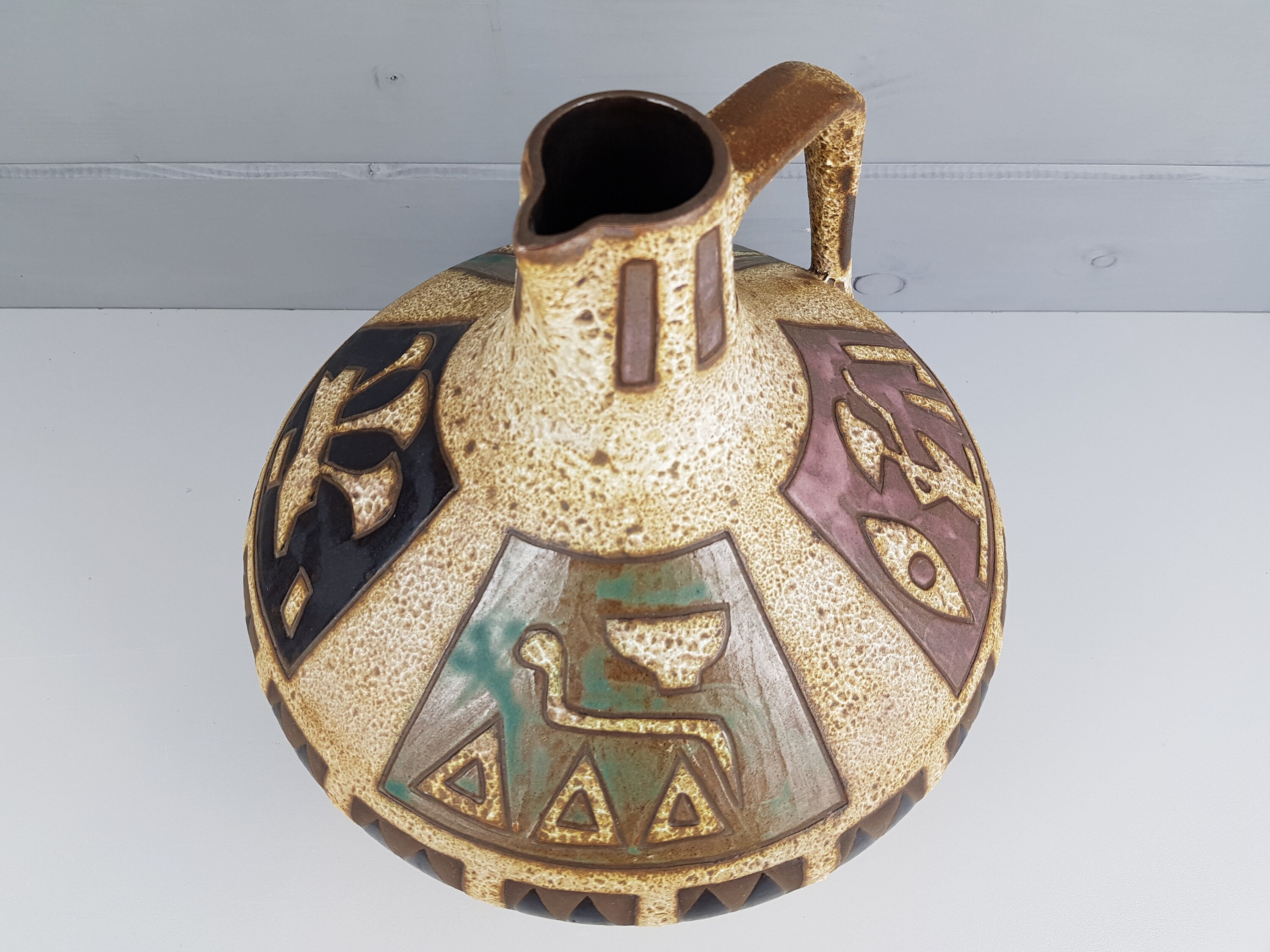 Vintage CERAMANO Vase With Amon Decor 201 West German Pottery