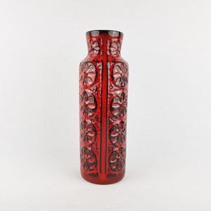 Vintage BAY KERAMIK Red Vase With Floral Decor 970-25 West German Pottery 1970s