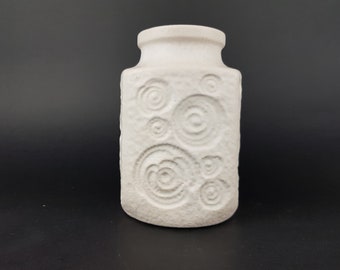 Vintage SCHEURICH KERAMIK White Fat Lava Vase 282 16 with JURA decor West German Pottery 1970s