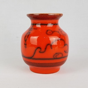 Vintage FLORA GOUDA HOLLAND Ceramic Orange Vase With Tokio Decor 905 Dutch Pottery 1970s