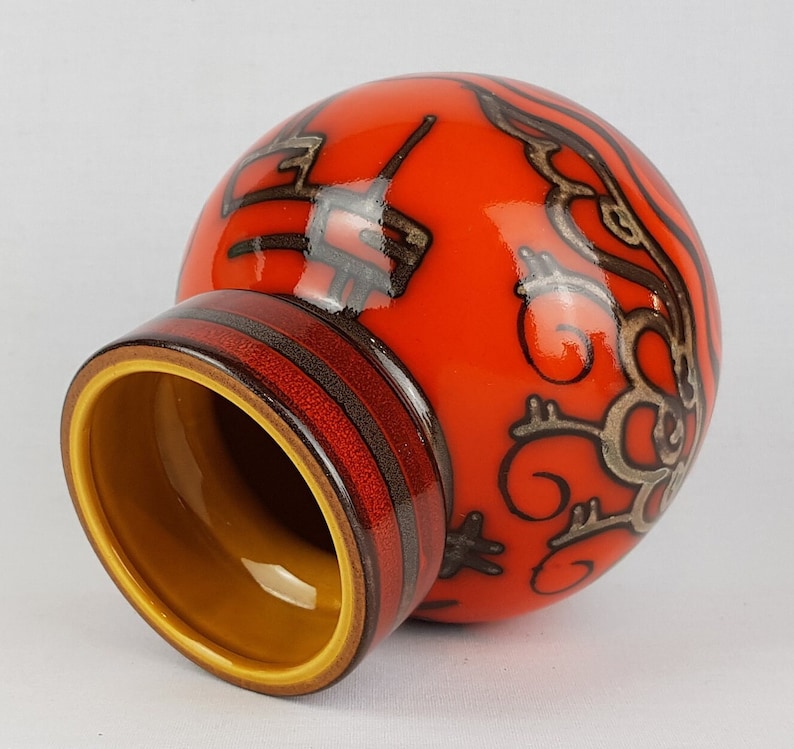 Vase vintage FLORA GOUDA HOLLAND en céramique orange avec décor Tokio, poterie néerlandaise des années 1970 image 4