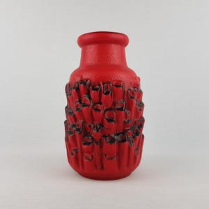 Vintage CARSTENS KERAMIK Luxus Series Red Vase 7583 with Relief Decor West German Pottery 1960-70s