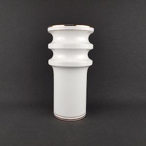 Vintage MODICA KERAMIEK GOUDA White Hooped Vase 126 Dutch Pottery 1970s