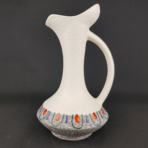 Vintage White and Multicolored ROBERTO RIGON Handled Pitcher Vase 3 Italian Pottery 1960s 1970s