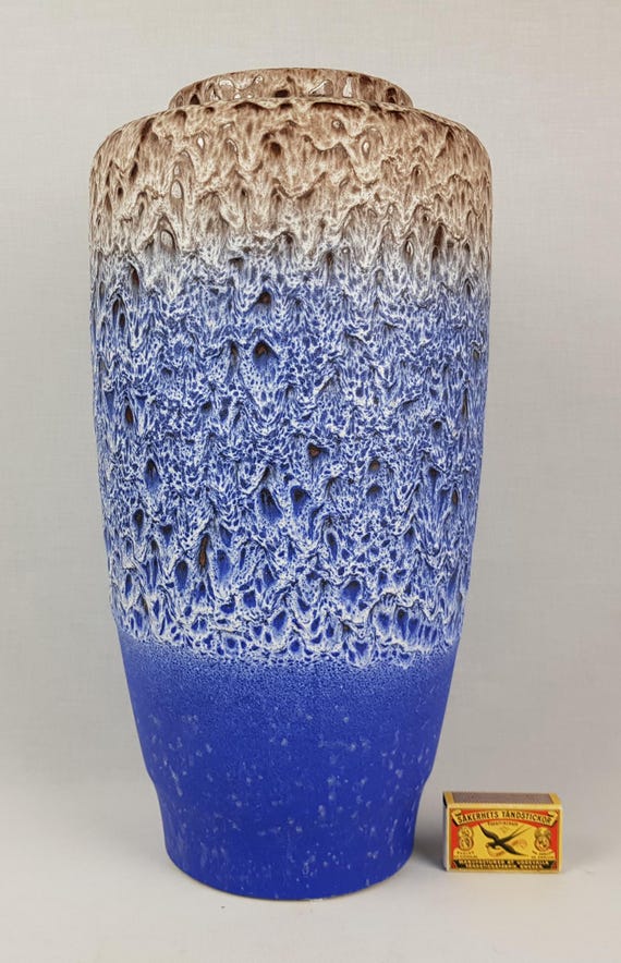 ドイツ　アンティーク ヴィンテージ STEULER KERAMIK ブルーブラウン フロアベース ホワイト