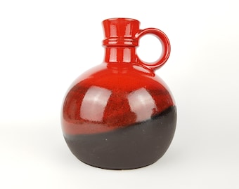 Vintage STEULER KERAMIK Brown and Red Handled Vase 308 20 West German Pottery 1960s Fat Lava Era