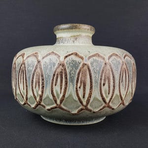 Vintage STEULER KERAMIK Gray Vase with Brown Circle Decor 131 15 West German Pottery 1960s