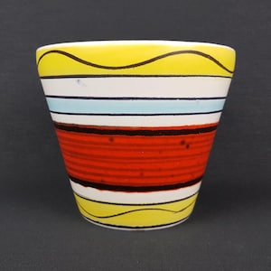 Vintage BAY KERAMIK White Planter With Multicolor Decor "Java" Flower Cache Pot 156-17 West German Pottery 1961s