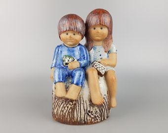 Vintage Figurine Siblings by LISA LARSON  for Gustavsberg Studio Pottery Sweden 1970s