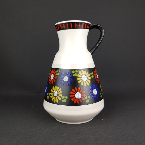 Vintage DUMLER UND BREIDEN Keramik Handled Vase with flower decor 349-25 West German Pottery 1960s 1970s