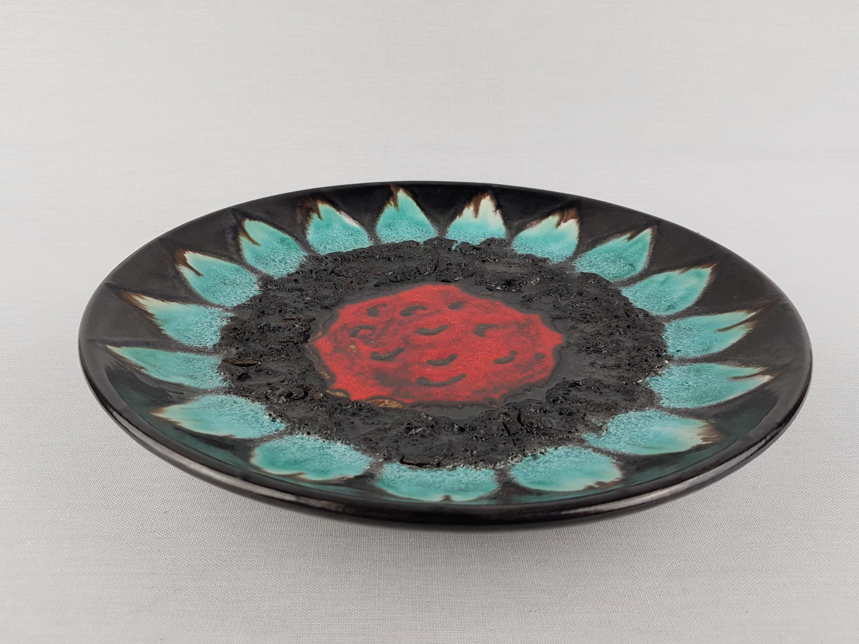 Vintage RUSCHA KERAMIK Fat Lava Wall Plate, Flower Decor 1970s