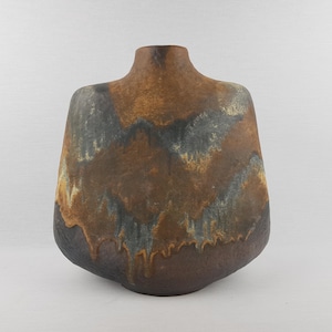 Vintage CARSTENS TONNIESHOF Brown and Blue Vase 0870-30 Decor by Petra or Lutz Kiel, West German Pottery 1970s