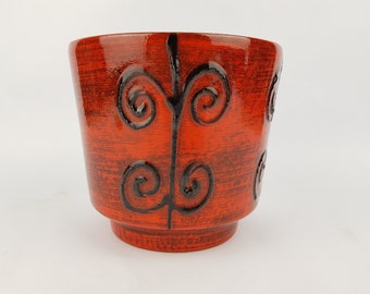 Vintage ILKRA EDEL KERAMIK Red and Black Flower Pot / Planter West German Pottery 1960s 1970s