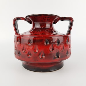 Vintage Red Double Handled Vase With Strawberry Decor attr. to FRATELLI FANCIULLACCI 1960s 1970s