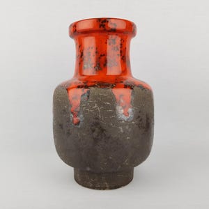 Vintage FLORA GOUDA HOLLAND Grey and Orange Fat Lava Vase With Kreta Decor 718 Dutch Pottery 1970s