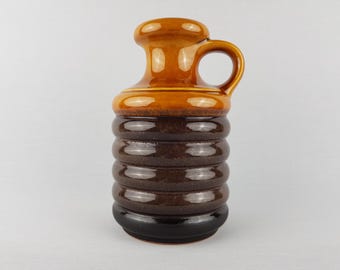 Vintage CARSTENS KERAMIK Handled Brown Hooped Vase 0110-20 West German Pottery 1960s